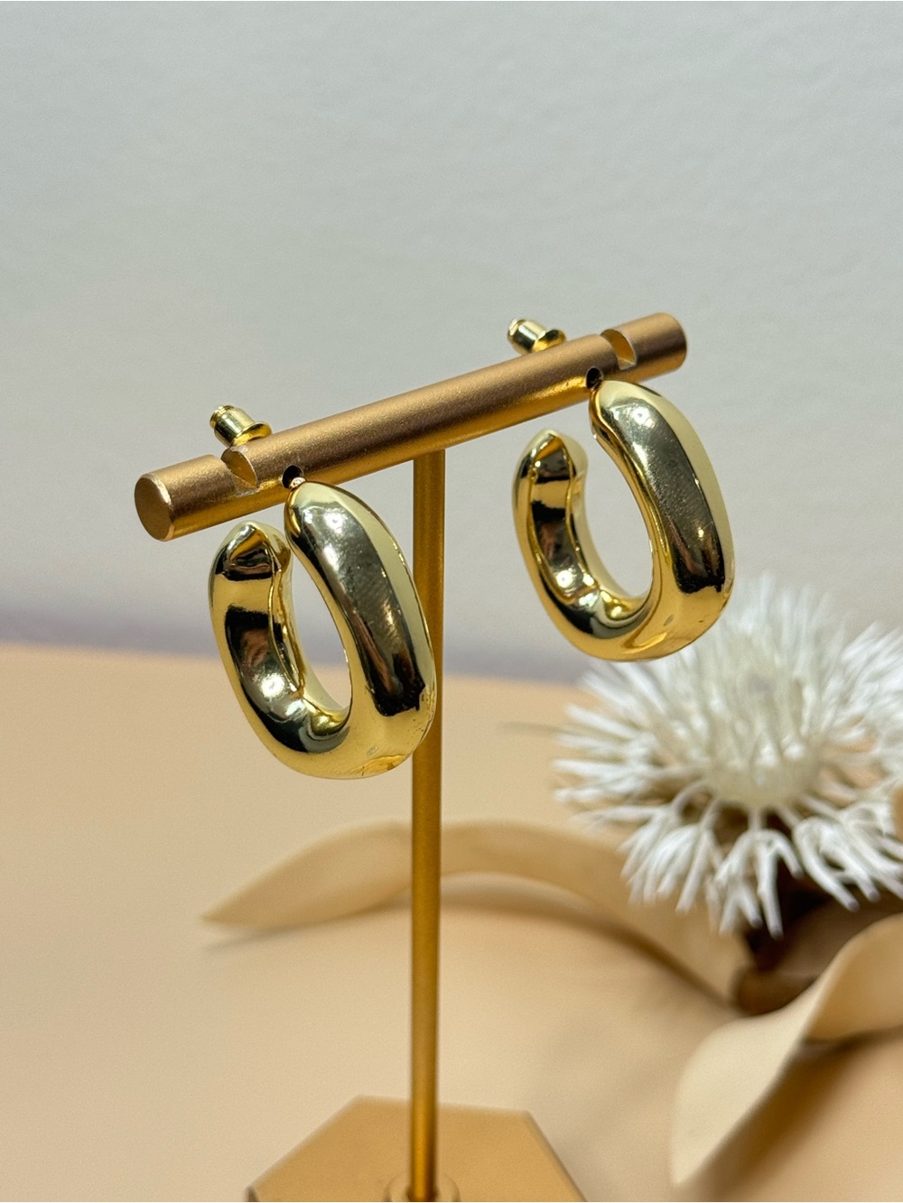1990s Vintage Gold Tone Chunky Rounded Hoop Statement Earrings